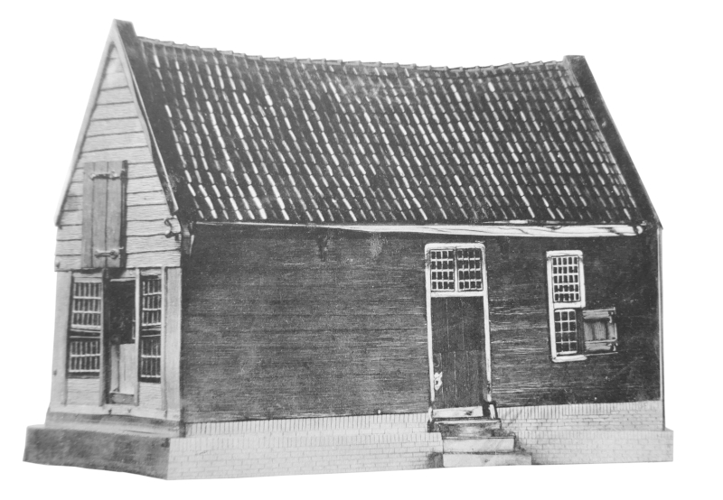 Foto uit 1912 van het zilveren model van het tsaar Peterhuisje, gemaakt door S.I. Vet & Zn.