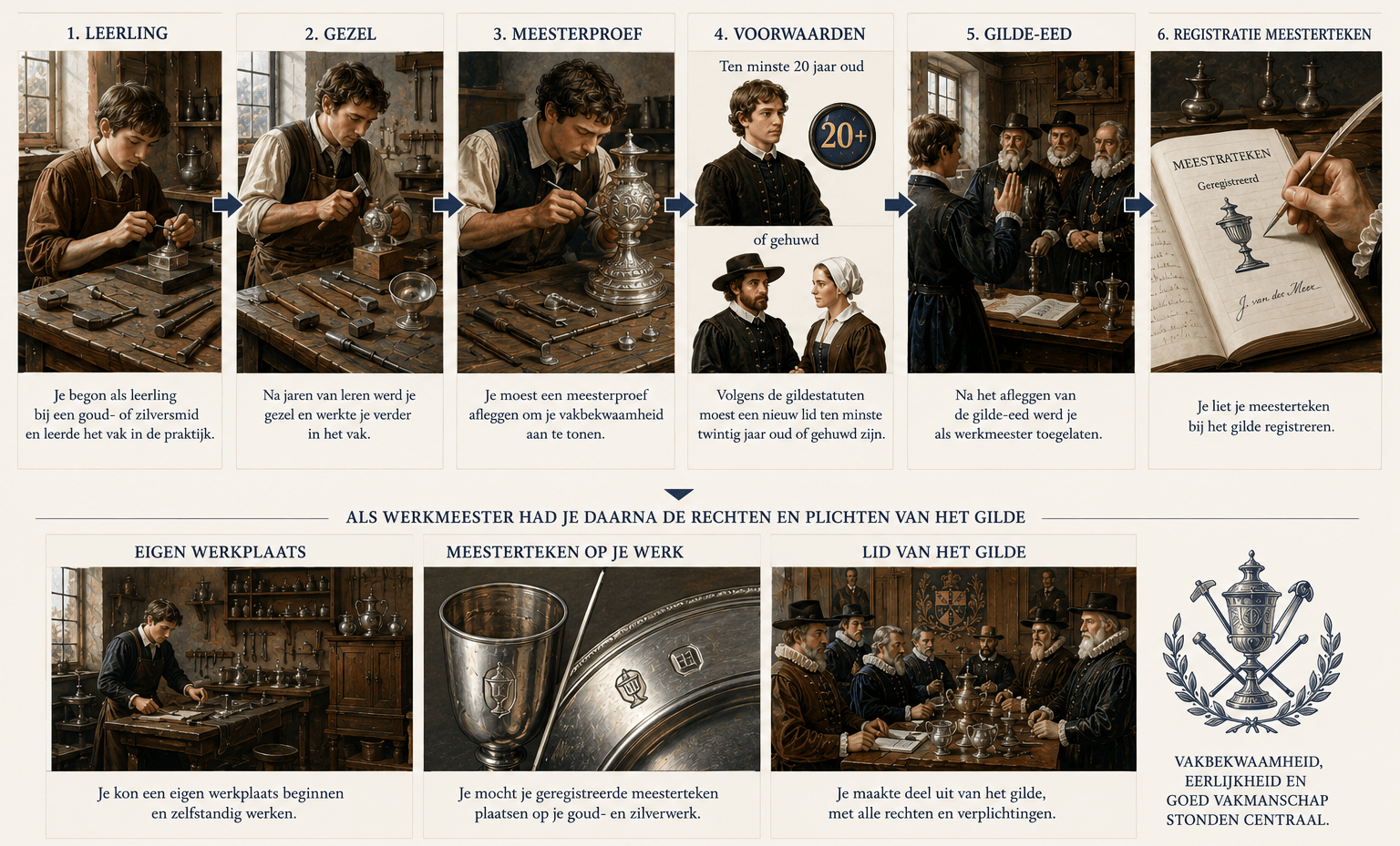 Toelating tot het goud- en zilversmidsgilde in zes stappen.